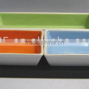 Set of 3 Plates Colorful Stoneware Snacks Serving Tray