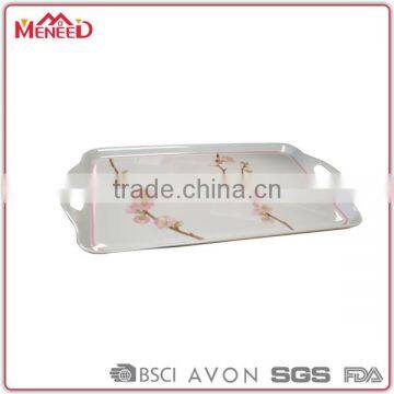 Outdoor dinnerware supply stackable 100% melamine handled elegant decorative cafe bread serving used plastic serving tray