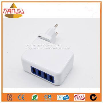 5В 4А зарядное устройство для стенки с 4 портами USB и заменяемыми вилками для розеток стандарта EU