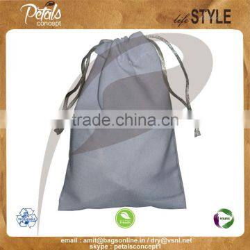 Polyester viscose blend fabric pouch with drawstring