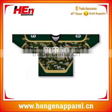 Hongen apparel Custom made comfortable ice hockey jerseys, green camo hockey jersey