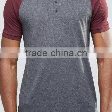 Custom Contrast Raglan Short Sleeve Button Placket Dark Grey Men's 50% Cotton 50% Polyester 200gsm Fashion Slim Fit Polo T-Shirt photo-3
