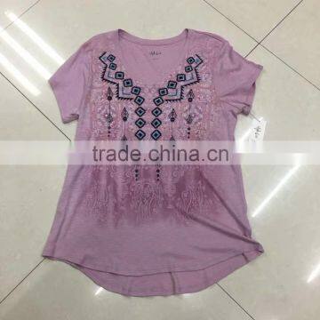 women cheap print branded stock tee