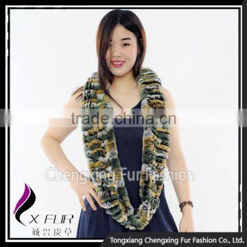 CX-S-125H Infinity Real Rex Rabbit Fur Scarf Snood White Winter Fashion Scarf photo-5