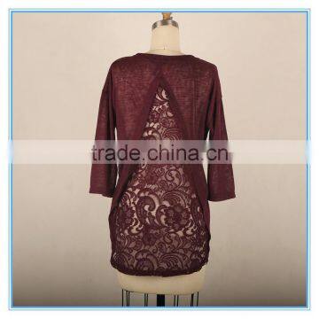 Ladies Sexy Fashion Blouse Back Lace Design Long Sleeve Korean Blouse photo-5