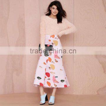 MGOO High Quality Wholesale Women Long Skirts With Block Print Midi High Waist Skirts 15146A360 photo-4