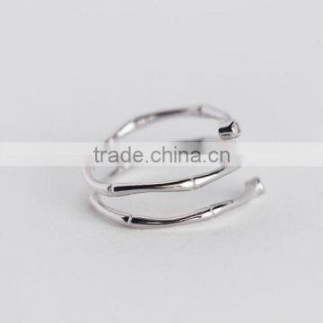 F20060N Bamboo Texture Double Helix Diamond Flexible Silver Ring photo-2