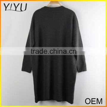 Clearance Cheap Women Winter Grey Plus Size V-neck Long Pocket Cardigan Sweater photo-2