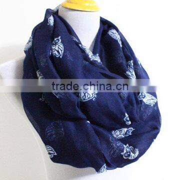 Navy Owl Infinity Scarf Chunky White Owl Scarf Gray and White Owl Print Infinity Scarf Loop Scarf photo-6