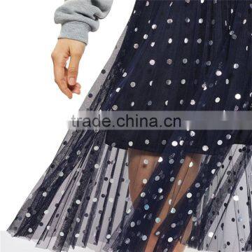 2017 OEM Spring Knee Length Navy Blue Foil Spotted Sequin Skirt photo-3