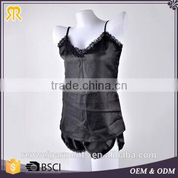 Black satin short tops and pants polyester seamless camisole