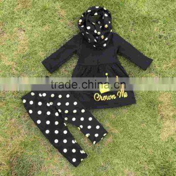 Fall/winter Scarf OUTFITS baby clothes girls boutique clothing kidsblack gold dot crown top sets girls pant sets