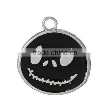 Charm Pendants Nightmare Before Christmas Halloween Skull Silver Tone Enamel Black 27.0mmx25.0mm