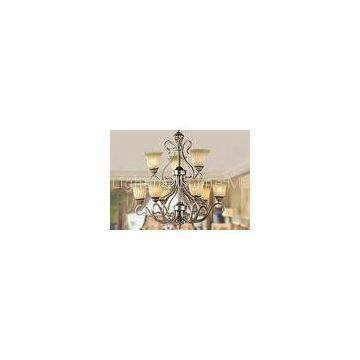 Silver / Gold Metal and Glass Vintage Wrought Iron Chandelier With Shades , 6 Light 600W E27