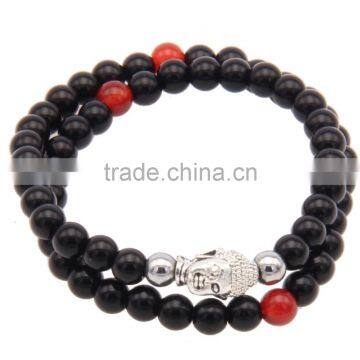 Double Layered Black Agate Beads Buddha Bracelet Religion Jewelry