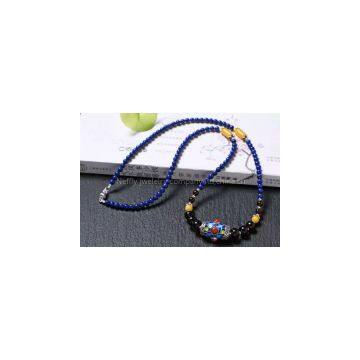 Neffly Jewelry Natural Lapis Lazuli Necklace 4 Mm, Slightly Less White Gold, Inlaid With S925 Silver Bluing Southern Red With Blood Amber Beads Disc. photo-1