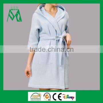 Women hooded bathrobe Waffle cotton