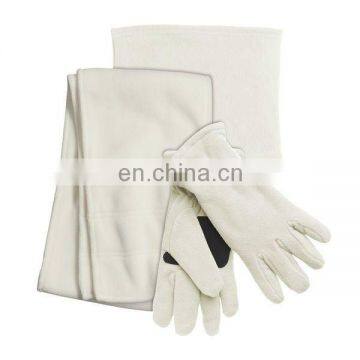 Promotional 2015 custom white knitted hat gloves and scarf set