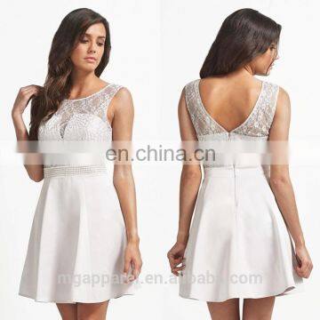 latest ladies short elegant skater dress sexy ladies one piece dress V back lace top skater dress