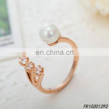 Personalized Gold Opening Ring Singel Pearl and Inlay With Crystal Opening Ring