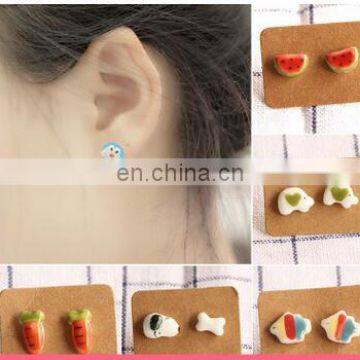 hot Handiwork cartoon women ceramic stud earrings creative art Japan and Korea fashion jewelry Fruits Animal carrot fish