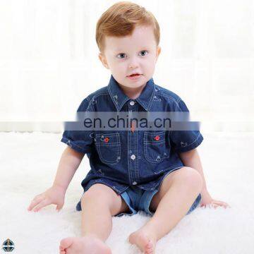 T-BSS010 Summer Casual Printed Kids Boys Stylish Short-Sleeved Denim Shirt