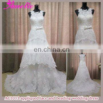 Real sample Marmaid lace and appliqued bride dress