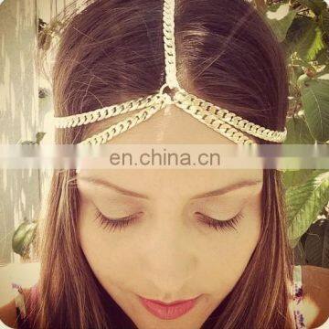 Gold Plated 2 Layer Chain Headband Hair Accessories Double Layers Thick Chain Hair Band for Ladies photo-4