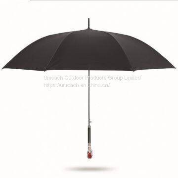 UDF50+  Men's Black Straight Umbrella with Ruby Handle