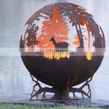 Outdoor custom leaves design steel sphere fire pits