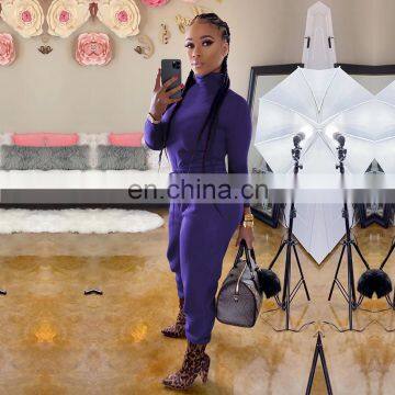 Women Two Piece Set Long Sleeve Shirt Turtleneck Top + Flare Pants Casual Joggers Pants Tracksuits photo-3