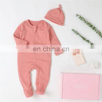 Zipper Footie Romper Hat Set Boy's Girl's Unisex Organic Baby Bodysuit photo-2