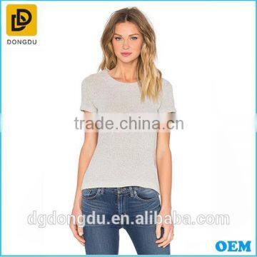 Comfortable knitted one color simple women grey color t shirt