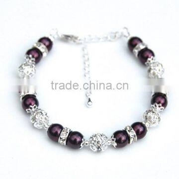 colorful diamond crystal ball mix fake pearl bracelet wholesale