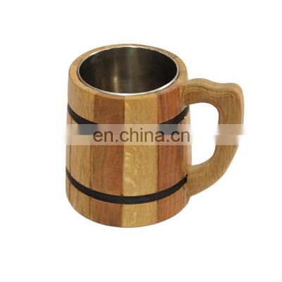 Morden Art Handmade Wood Stainless Steel Beer Cup for Gift,Vintage Style Wooden Cup