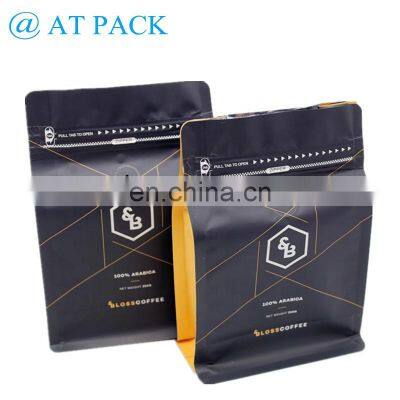 Custom printed flat bottom coffee bag with valve aluminium foil bag for coffee packaging