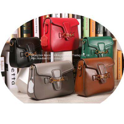 Horseshoe buckle bag retro cowhide canvas one shoulder diagonal saddle bag genuine leather