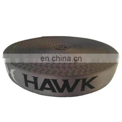 Eco-friendly 25-50mm logo custom black silk-screed printed polyester /nylon webbing tape strap ribbon for outdoor garment