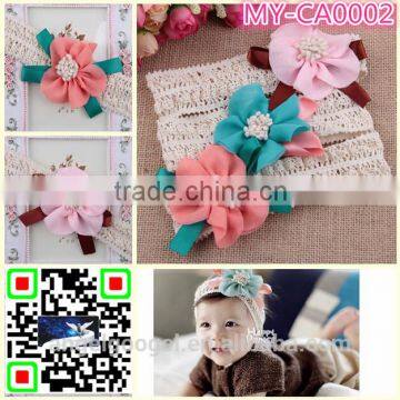 3 colors baby hair accessories shinny flower elastic headband with jewelry MY-CA0002