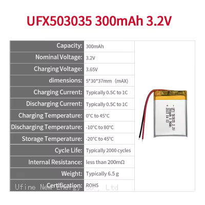 UFX 503035 300mAh 3.2V Rechargeable Li-ion Battery Professional Lithium-ion Cell Factory Custom Drone photo-2