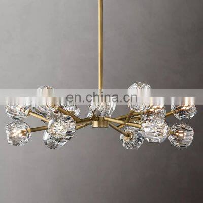 Custom luxury BOULE round industrial metal transparent smoke gray crystal chandelier  living room hotel interior decoration hang