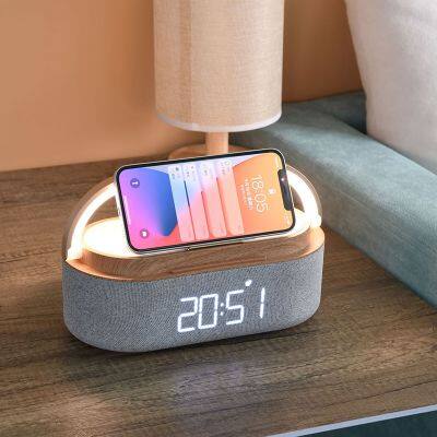 BHD Custom Wireless Charger With Alarm Clock 5 In 1 Wireless Charger Bedside Bluetooth Speaker With Wireless Charger photo-6