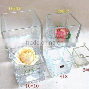 cheap different sizes square glass vase