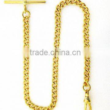 New Yellow Gold Plated Stainless Steel Pocket Watch Chain with T Bar