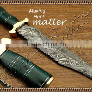 udk h33" custom handmade Damascus bowie knife/ hunting knife with colored full bone handle