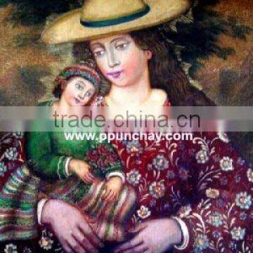 Art Oil Painting "Virgin Mary with Child" 19x15" Peru