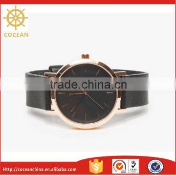 Simple Design Genuine Leather Strap Rose Gold Custom Logo Stainless Steel Watch Case