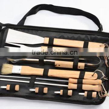 yangjiang factory manufacture stainless steel bbq tool set with wood handle