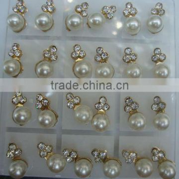 Pearl stud earring pins, fashion alloy stud earring pin with rhinestone