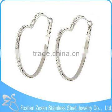 ZS17113 Surgical Steel Fashion Crystal Earring Heart Shaped Big Jhumka Earrings